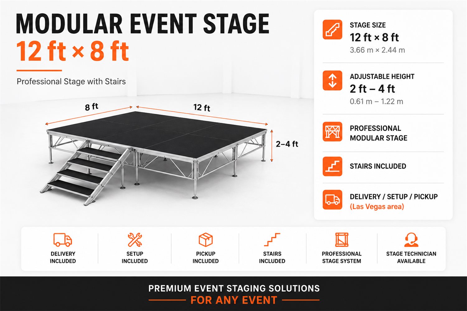 Modular event stage 12 × 8 ft