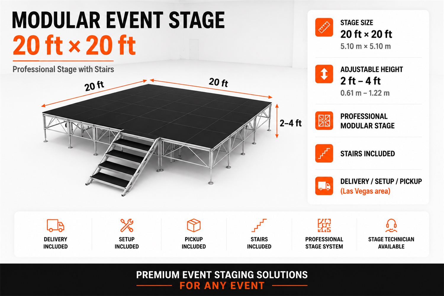 Modular event stage 20 × 20 ft