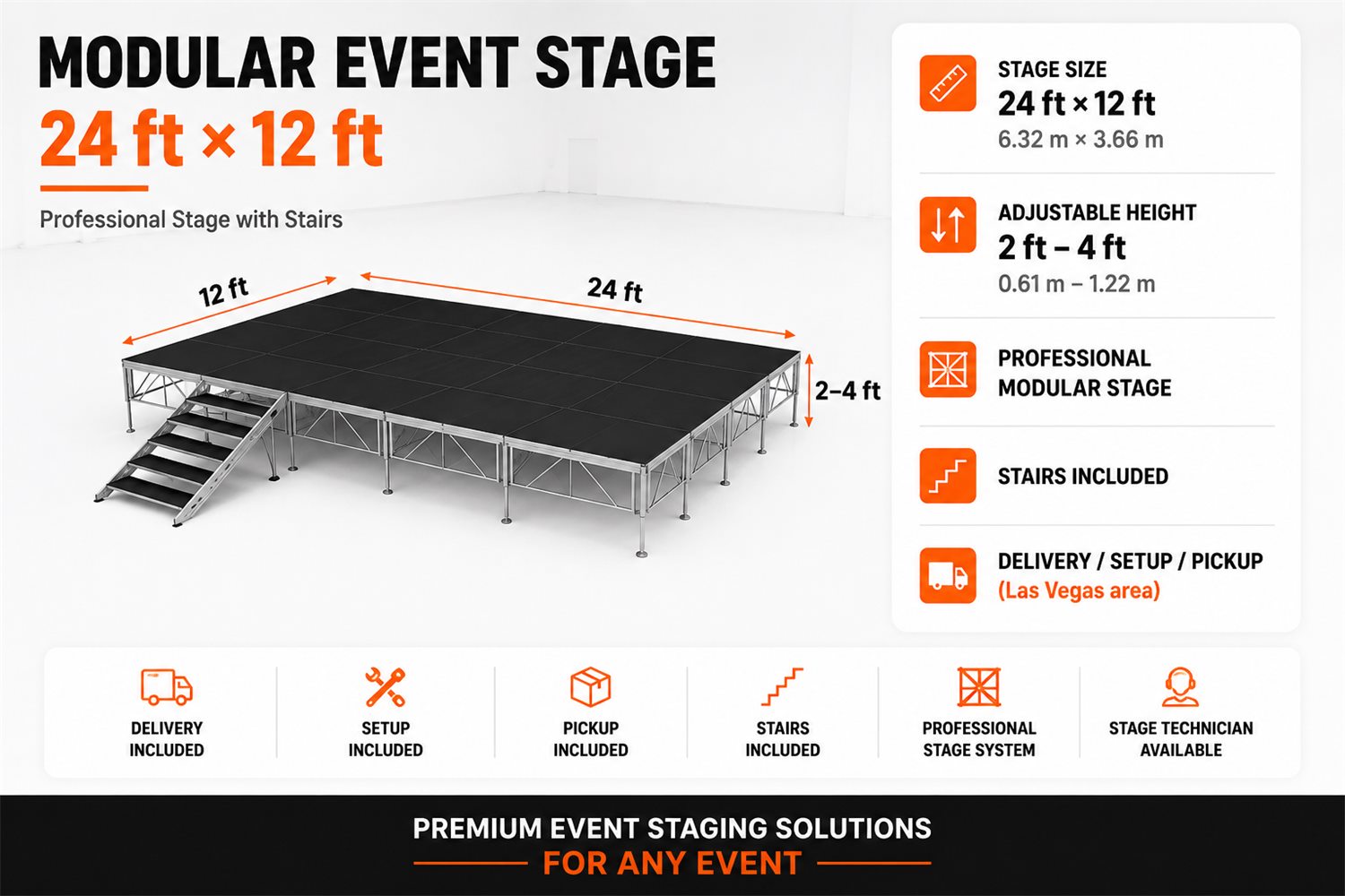 Modular event stage 24 × 12 ft