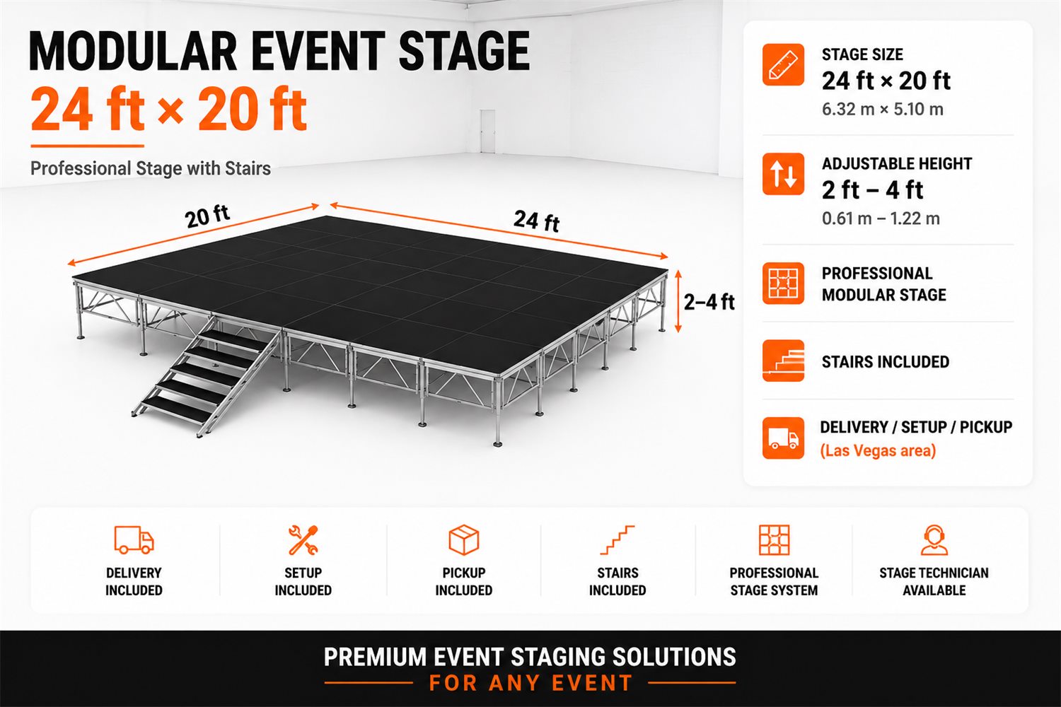 Modular event stage 24 × 20 ft