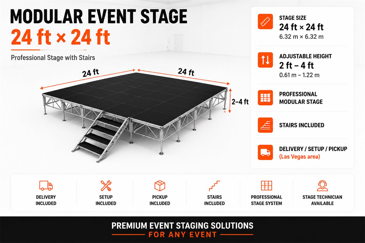 Modular event stage 24 × 24 ft
